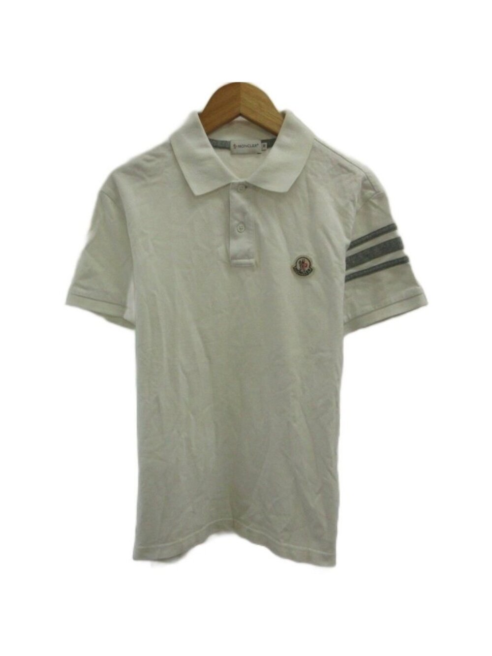 Moncler Short Sleeve Polo Shirt Logo Patch Striped Pattern White M